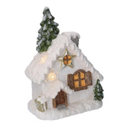 Resin house with white led tree cm26,5x17h36
