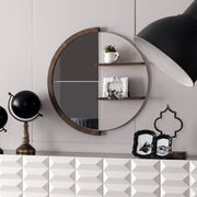 Diana round mirror with shelves in natural wood