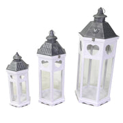 Hexagonal silver-white metal wood lantern 1-3 cm41x35,5h98