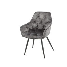 Modern Dark Grey Velvet Senna Chair with Black Metal Frame
