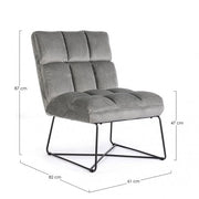 Lizzie armchair in gray velvet with metal legs