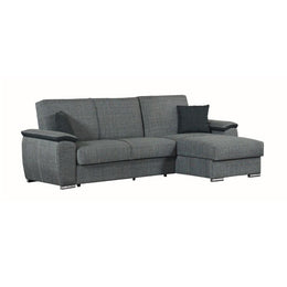 Sofa with reversible peninsula in wood and GINEPRO Gray fabric 279x123x h60 cm