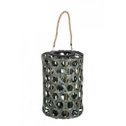 Green hexagonal lantern in wood 40h cm