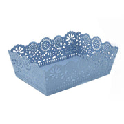 Blue metal tray with various decorations cm22x15h7.5/8