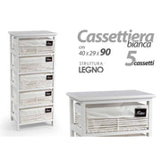 Cassettiera in legno da bagno bianca cm 40 x 29 x 90 h 5 cassetti
