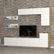 3 flap storage wall with white oak wall units 200x35xh.40 - 60 cm