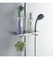 Elegant shower shelf with chrome hangers to organize your bathroom with style