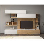 Equipped wall with two flaps and four wall units White Oak TRONADOR 260x42x h210 cm