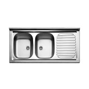 Two bowls kitchen sink with right drip in steel 50x120 cm