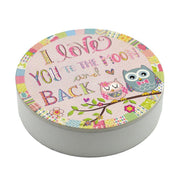 Round wooden box with owls cmø19h5