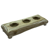 Bleached wooden candle holder 3p cm35x12h7