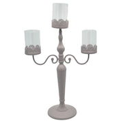 Taupe metal candelabra candle holder3 places with glass cm38x17h62