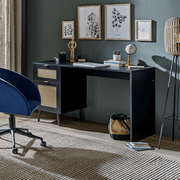 Vienna30A black desk with wicker effect fronts