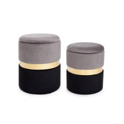 Set of two modern gray black gold opening poufs