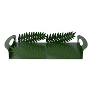 Rectangular dark green laurel leaf metal tray cm41x20h6,5