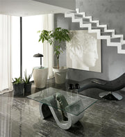 Coffee table with transparent tempered glass top 120x70x36h cm