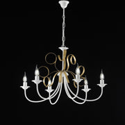 White shabby gold iron chandelier six lights 73x h50 cm