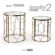 Set of two round gold coffee tables with glass top
