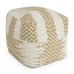 White-Beige Timbuktu pouf 45x45 cm in fabric