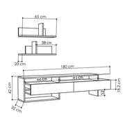 TV stand with dove gray wall shelves 180x32x42h cm