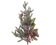 Christmas branch with red berries and frozen pine cones for indoors H 50 x 13 cm