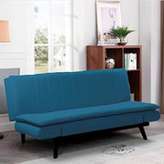 Kyl sofa bed in blue fabric with black metal feet