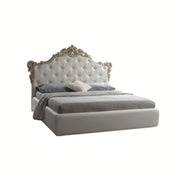 Baroque double bed with SAVOIA eco-leather container White Silver 194x209x h 140 cm