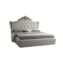Baroque double bed with SAVOIA eco-leather container White Silver 194x209x h 140 cm