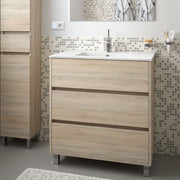 Elmas80 caledonian oak bathroom cabinet with 3-drawer washbasin 81x45x86h
