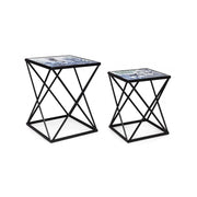 Coffee tables set in black steel with marine pattern REEF K04 2 pieces