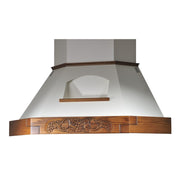 EPOQUE white rustic corner kitchen hood with wooden frame in tobacco color inlay 100x100 cm