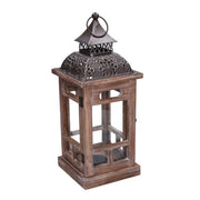 Square bronze walnut metal wood lantern cm16,5x16,5h41,5