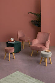 Adeline wooden stool with pink velvet effect 38h cm