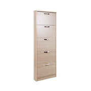 Slim shoe cabinet in melamine wood 5 flaps elm cm 180x65x15