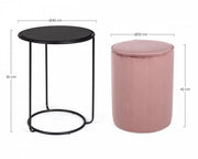 Annika modern coffee table-pouf combined set in antique pink