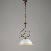 Brown Gold iron chandelier one light White and Amber glass 30x h48 cm