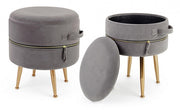 Set 2 Storage stool with velvet effect Pavlina Dark Gray