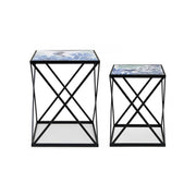 Coffee tables set in black steel with marine pattern REEF K04 2 pieces