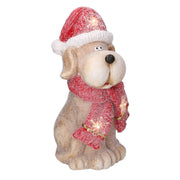 LED resin dog with red hat 22x19,5h40 cm