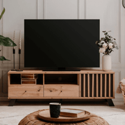 TV stand Medan56A 2 drawers and door with anthracite oak open compartments