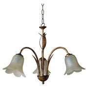 3 lights chandelier with brown frame and cloudy glass, E14 fitting.