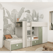 Bunk bed 1268 vintage white and green with wardrobe and drawers