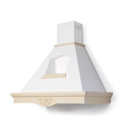 Rustic white TOSCA kitchen hood with fireplace with rope-coloured wooden finishes 120 cm