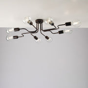 Black iron ceiling lamp with copper decoration eight lights 83x66x h17 cm
