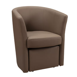 Padded armchair covered in dove gray eco-leather and removable pouf 64x63xh.76