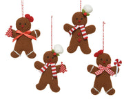 Set of 4 Christmas Gingerbread Polyester Ornaments with Bow and Chef Hat 7.5 x 11 x 1 cm