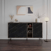 Clara Bendir dark coffee sideboard 3 doors with black marble effect 142x35.5x83h