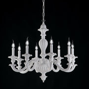 Empire chandelier in wood and shabby white wood pulp 8 lights