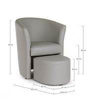 Armchair with light gray pouf in design style faux leather