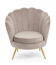 Retro armchair in light gray velvet peacock model